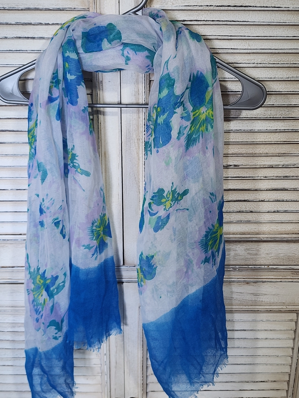 Lightweight Butterfly & Floral Scarves - Blue, Yellow, White Set Of 2 - Picture 3 of 10
